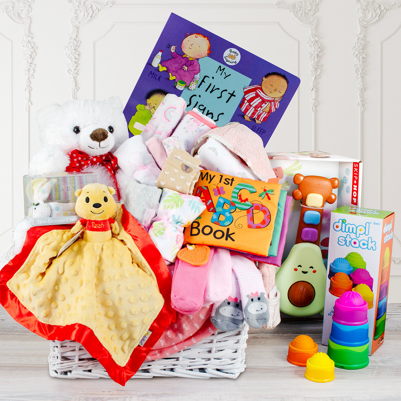 Grand Welcome: Baby Girl Gift Basket - GreatArrivals