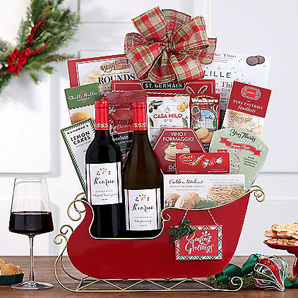 Kiarna Red & White Wine Sleigh: Wine Gift Basket - GreatArrivals