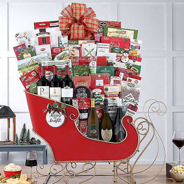 Sommelier's Fine Wine: Holiday Sleigh Gift Basket - GreatArrivals