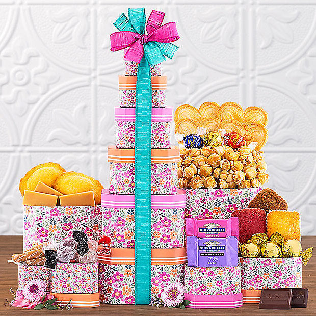 Floral Celebration: Gourmet Gift Tower - GreatArrivals