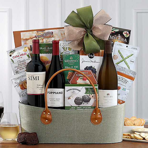 Toast &Treats Trio: Gourmet Wine Basket - GreatArrivals