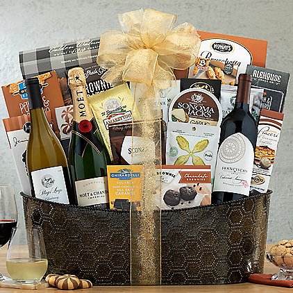 All Star Wine & Champagne Trio: Premium Gourmet Basket - GreatArrivals