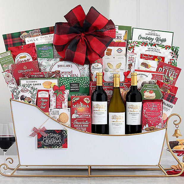 Callister Grand Trio: Holiday Sleigh Wine Basket - GreatArrivals