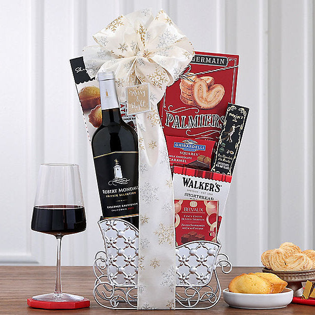 Mondavi Cabernet: Holiday Wine Sleigh Basket - GreatArrivals