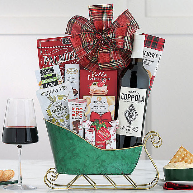 Francis Ford Coppola Cabernet: Holiday Wine Sleigh Basket - GreatArrivals