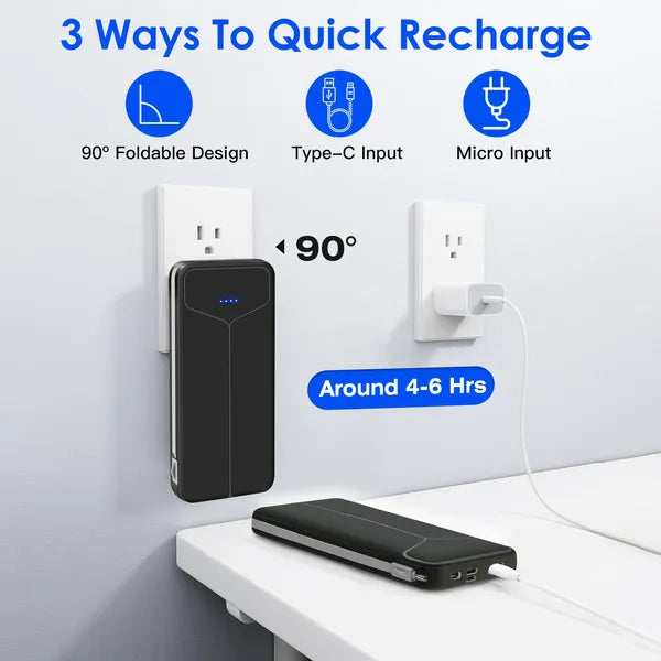 10000mAh Power Bank Portable Charger With US Plug 2 Built - in Cables External Battery Pack With 4 Ouputs 3 Inputs Fit For IOS Phone 14 Android And More - 5 - CJ