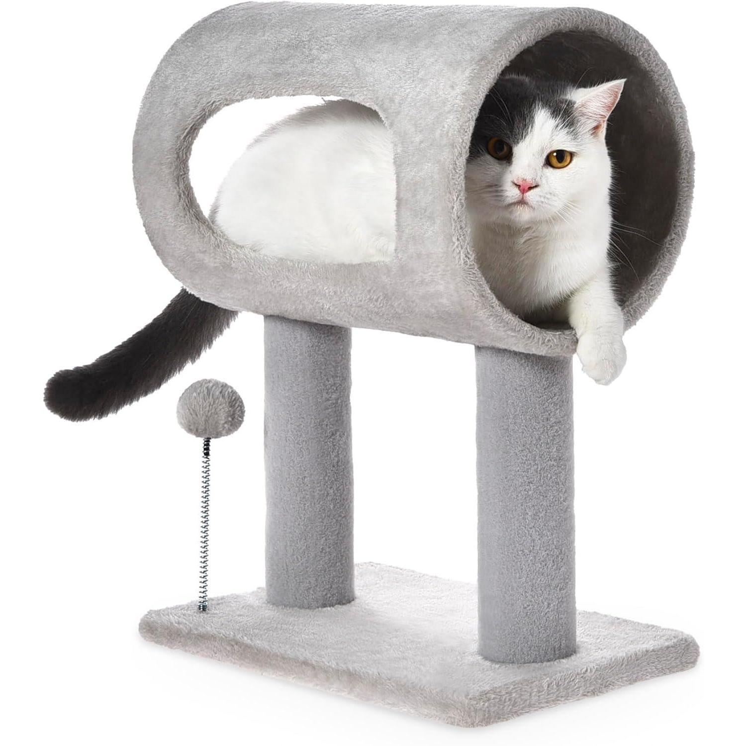 Gray Indoor Cat Tree With Hanging Ball 20.5Cat Tree With Tunnel Bed And Scratching Post Cat Tower - 5 - CJ
