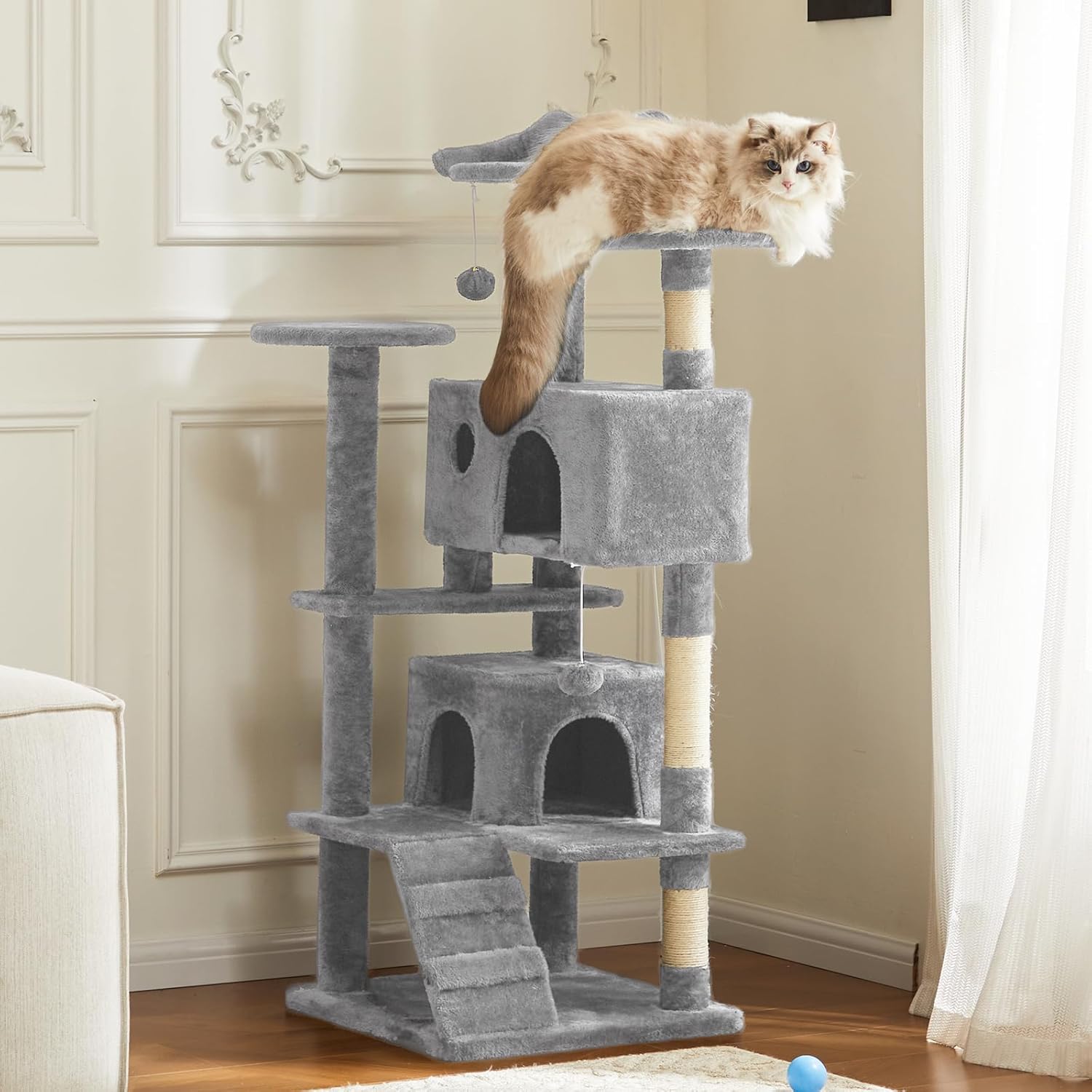 54 - Cat Tree Tower - Multi - level With Sisal Grab Post, Indoor Apartment With Ladder, Plush Toys, Rest And Play - 5 - CJ
