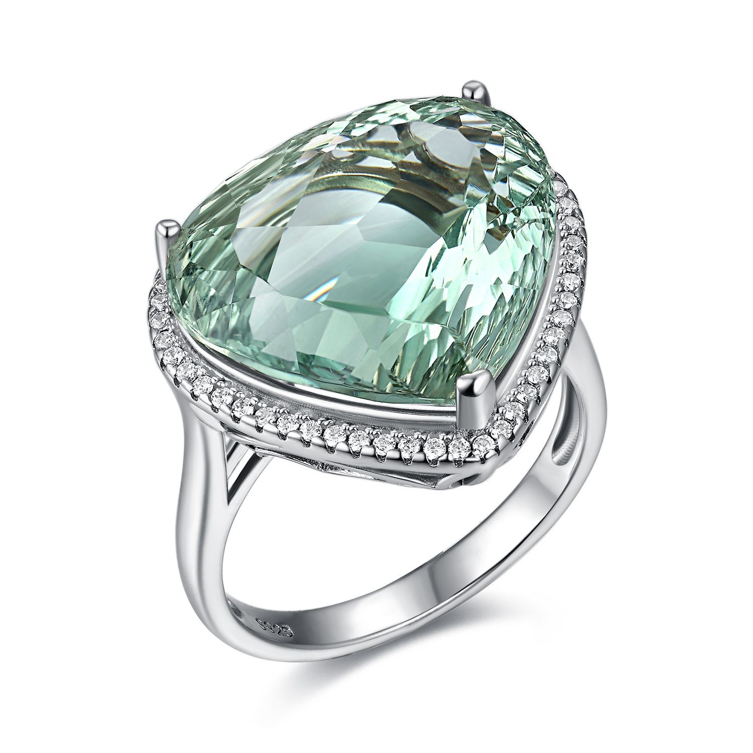 S925 Silver Inlaid Bird's Nest Cut Natural Green Crystal Ring Peach Heart Gem - 4 - CJ
