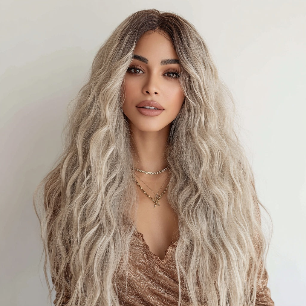 European And American Fashion T - shaped Lace Front Wig Gray Gradient Wavy Curly Hair Wig For Women SM9017 - 5 - CJ