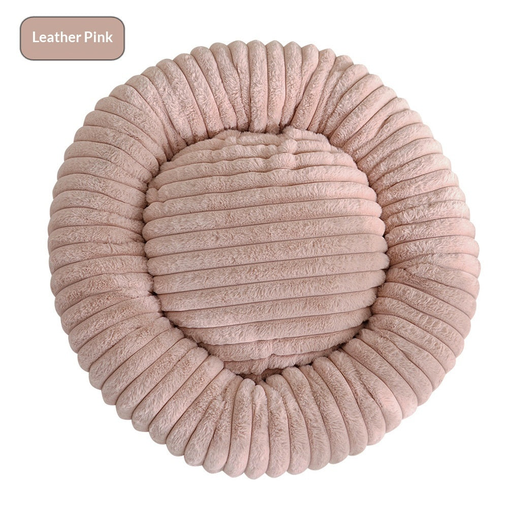 Round Soft And Comfortable Striped Plush Pet Mat - 0 - CJ