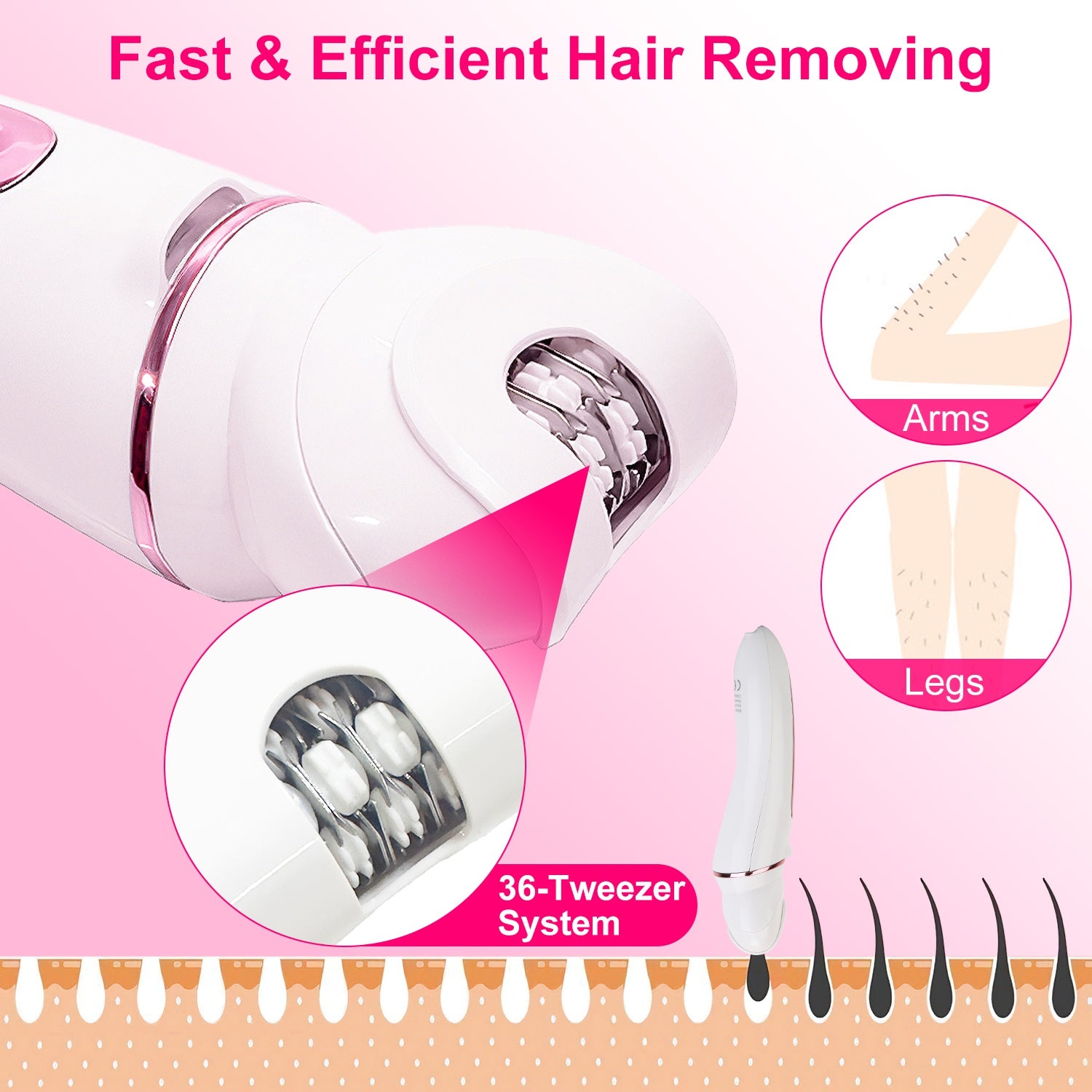 1Pc 5 In 1 Electric Body Epilator Rechargeable Women's Grooming Kit Epilator Shaver Facial Brush Callus Remover 5 Point Massager With LED Light LED Display Charging Base - 5 - CJ