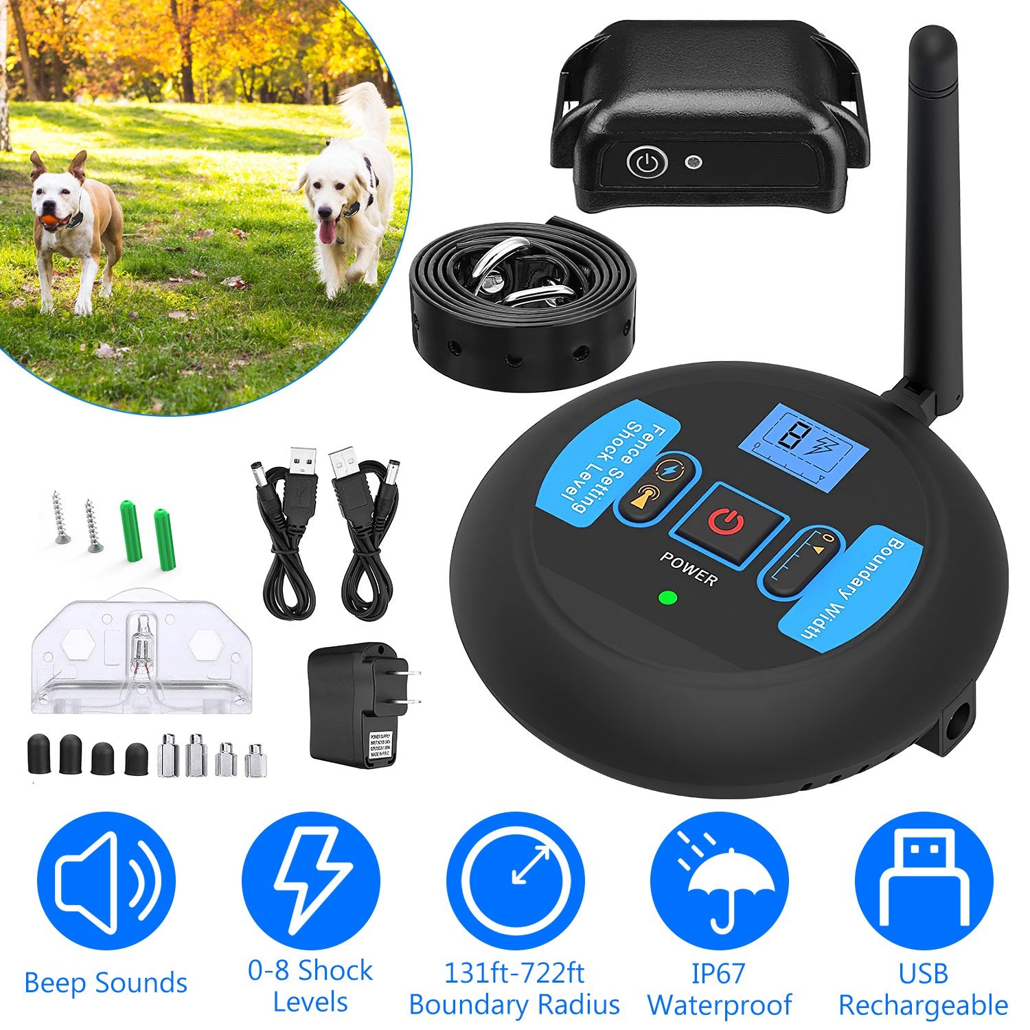 1Set Wireless Electric Dog Fence Pet Shock Boundary Containment System Electric Training Collar For Small Medium Large Dogs - 5 - CJ