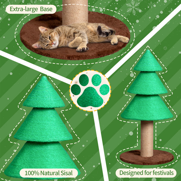 31.5in Christmas Tree Cat Scratcher, Cat Scratching Post For Indoor Cats, Large Sisal Cat Scratching Tree Cat Scratch Tower, Green - 5 - CJ