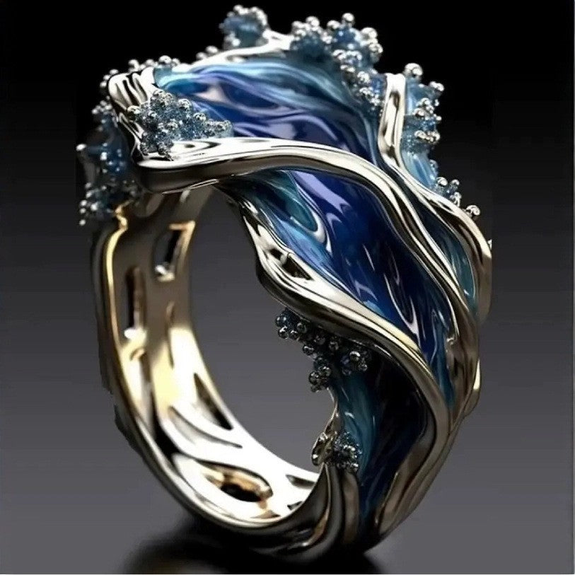 Fashion Wave Oil Drop Diamond Inlaid Women's High - end Ring - 0 - CJ