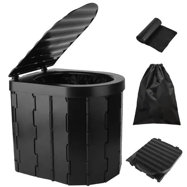 Foldable Emergency Toilet Portable Porta Potty For Car Travel Camping Boating Hiking Cleanable Travel Commode With Lid Carry Bag 1 Roll Garbage Bags - 5 - CJ