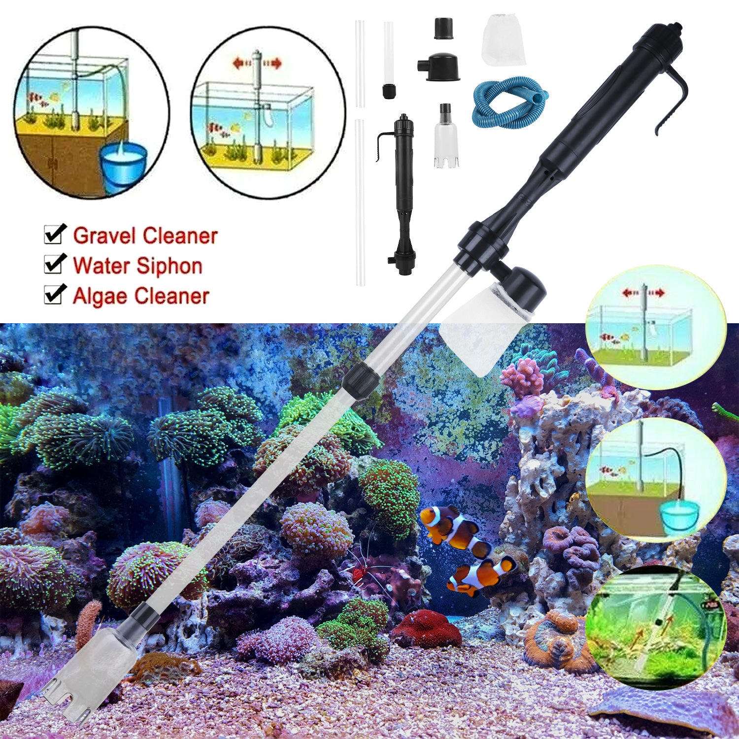 Battery - Operated Aquarium Vacuum Gravel Cleaner - 5 - CJ