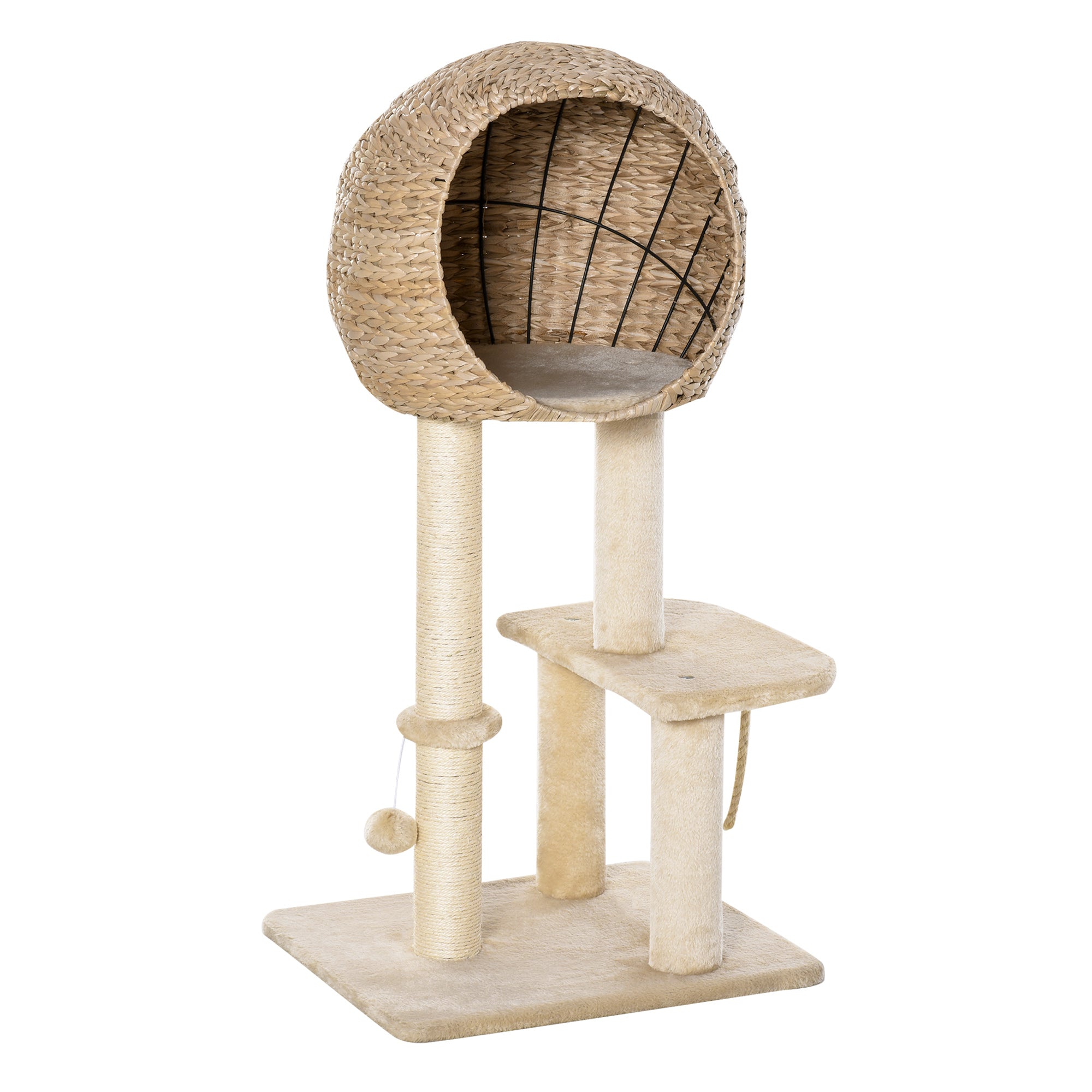 Cat Tree with Sisal Scratching Post Condo and Hanging Rope 39" H, Beige - 5 - CJ