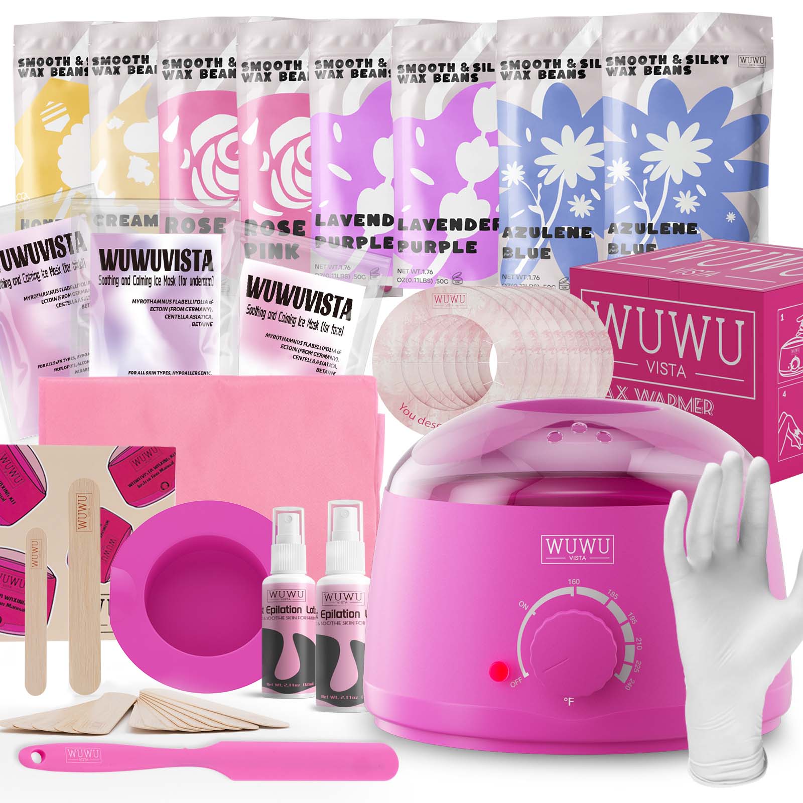 Waxing Kit WUWUVISTA 69 Items Hair Removal Wax Kit With Wax Warmer Waxing Beads For Face, Brazilian, Full Body, Bikini, Sensitiive Skin Skin Suitable For Plugs Of American, European Specification - 5.0 - CJ