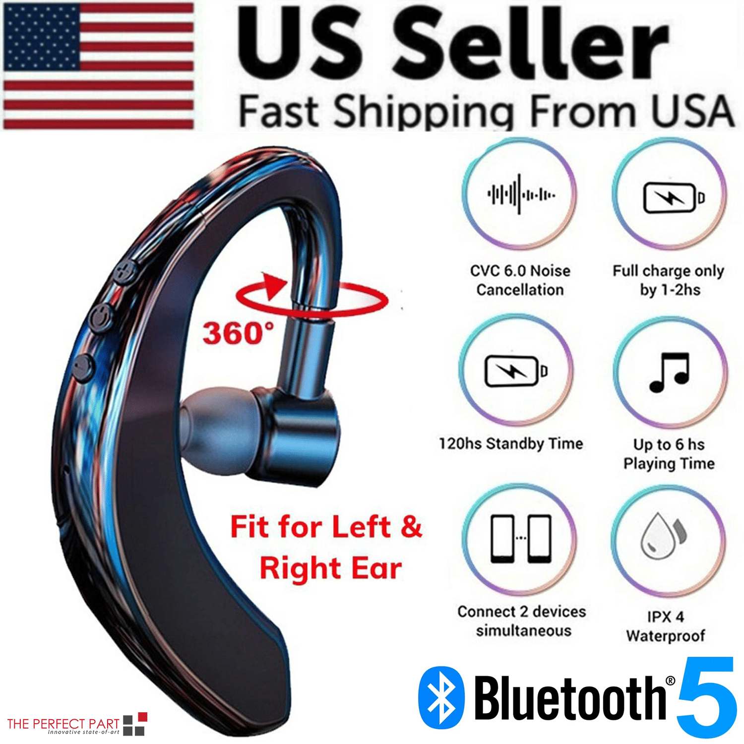 Wireless Bluetooth 5.0 Earpiece Headset Driving Trucker Earbuds Noise Cancelling - 5 - CJ