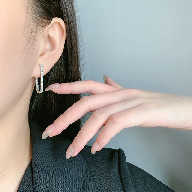 S925 Sterling Silver Geometric U - shaped Full Bore Earrings - 4 - CJ