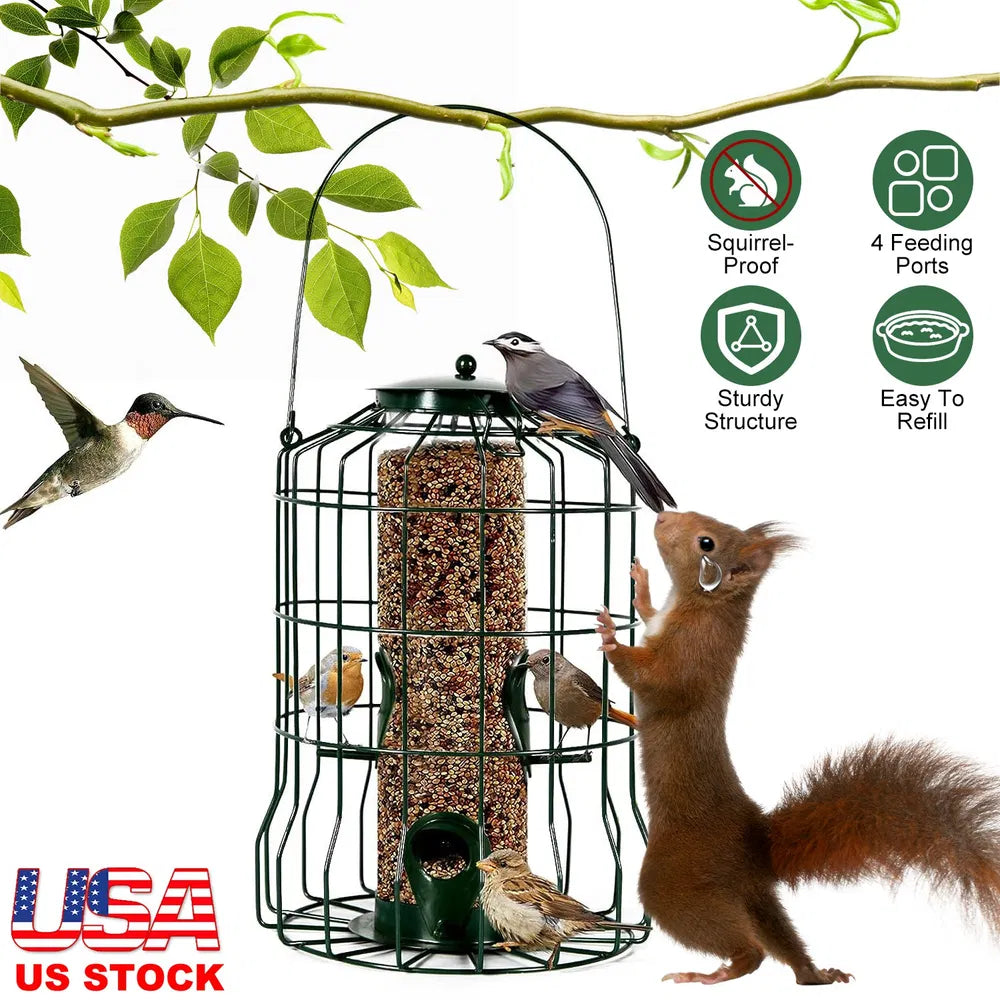 Outdoor Wild Bird Feeder Squirrel - Proof Chew - Proof Metal Hanging Seed Feeder With 4 Feeding Ports For Small Songbirds - 5 - CJ