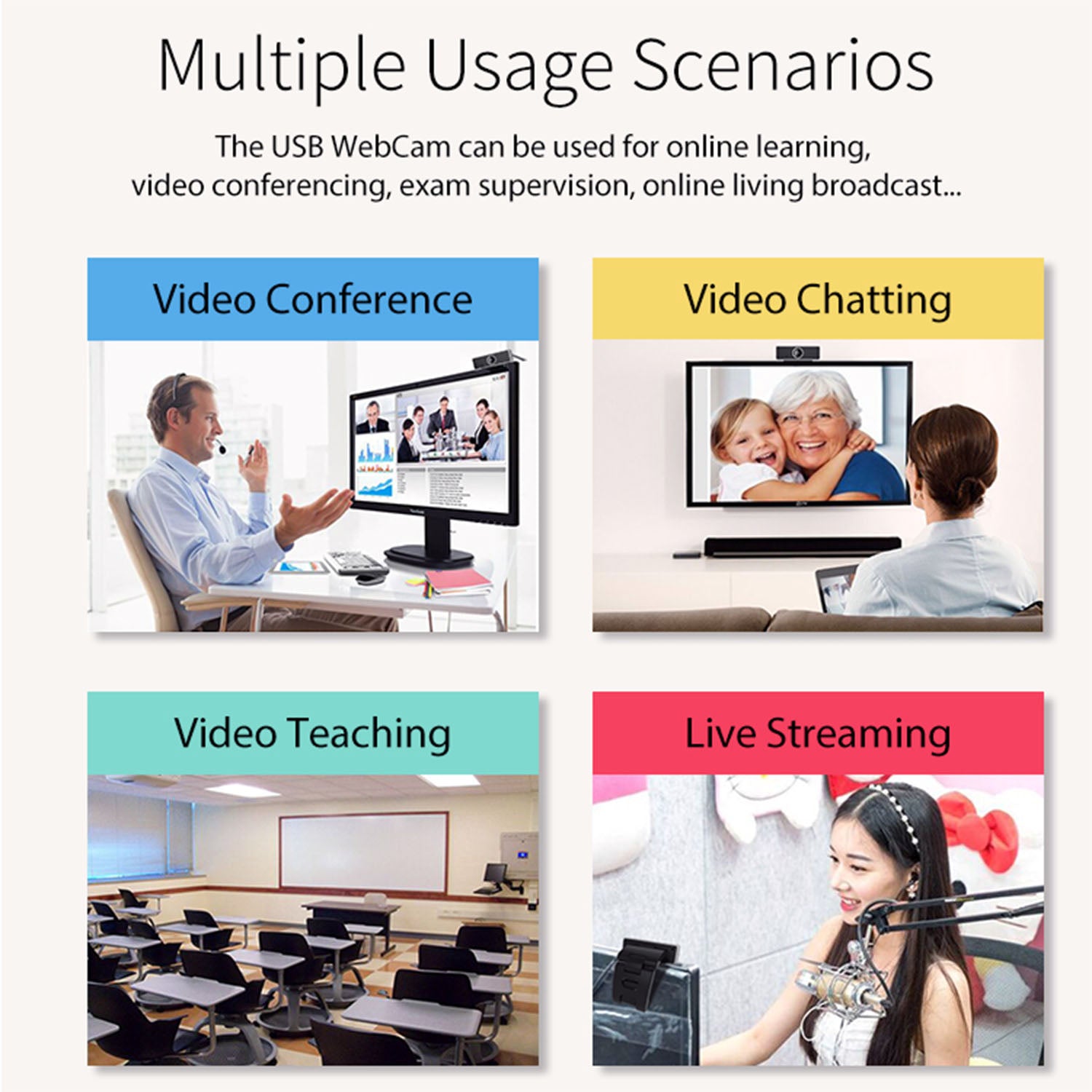 1Pc FHD 1080P Webcam USB PC Computer Webcam Auto Focus With Microphone 60 - Degree Widescreen Desktop Laptop Webcam Live Streaming Webcam With Rotatable Clip For Live Broadcast Video Calling Conferencin - 5 - CJ