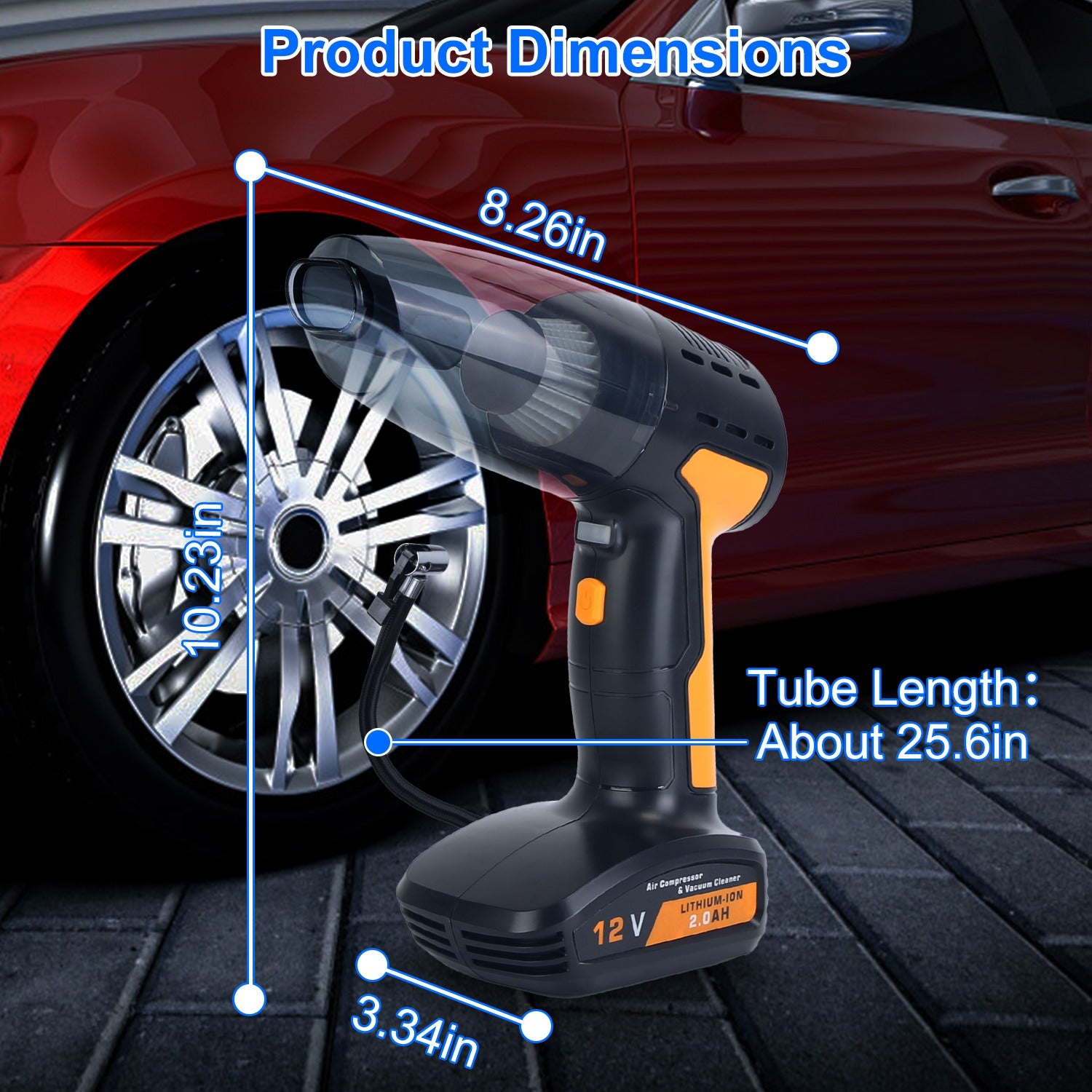 1Pc 4 In 1 Cordless Car Vacuum Cleaner And Tire Inflator With LED Light Digital Display Tire Pressure Gauge 150PSI Rechargeable Air Compressor Pump Essential Car Accessories - 5 - CJ