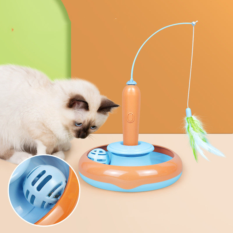 2 In 1 Pet Cat Toy With Feather For Self - play Cat Turntable Pets Supplies Cat Toy Toys Cats Items Products - 0 - CJ