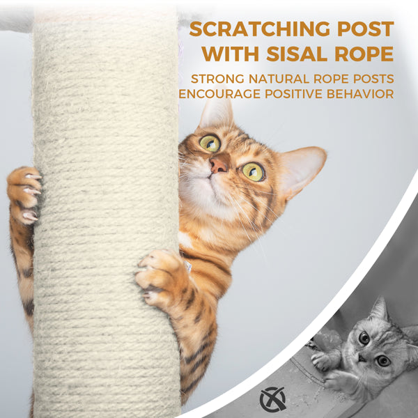 84.6 In Light Gray Cat Tree Tower With Wide Base, 3 Large Hinding Condo, 11 Sisal Scratching Post, Sisal Scratching Ladder, 2 Hammocks, Large Top Platform, Many Landing Perch And Interactive Toy - 5 - CJ