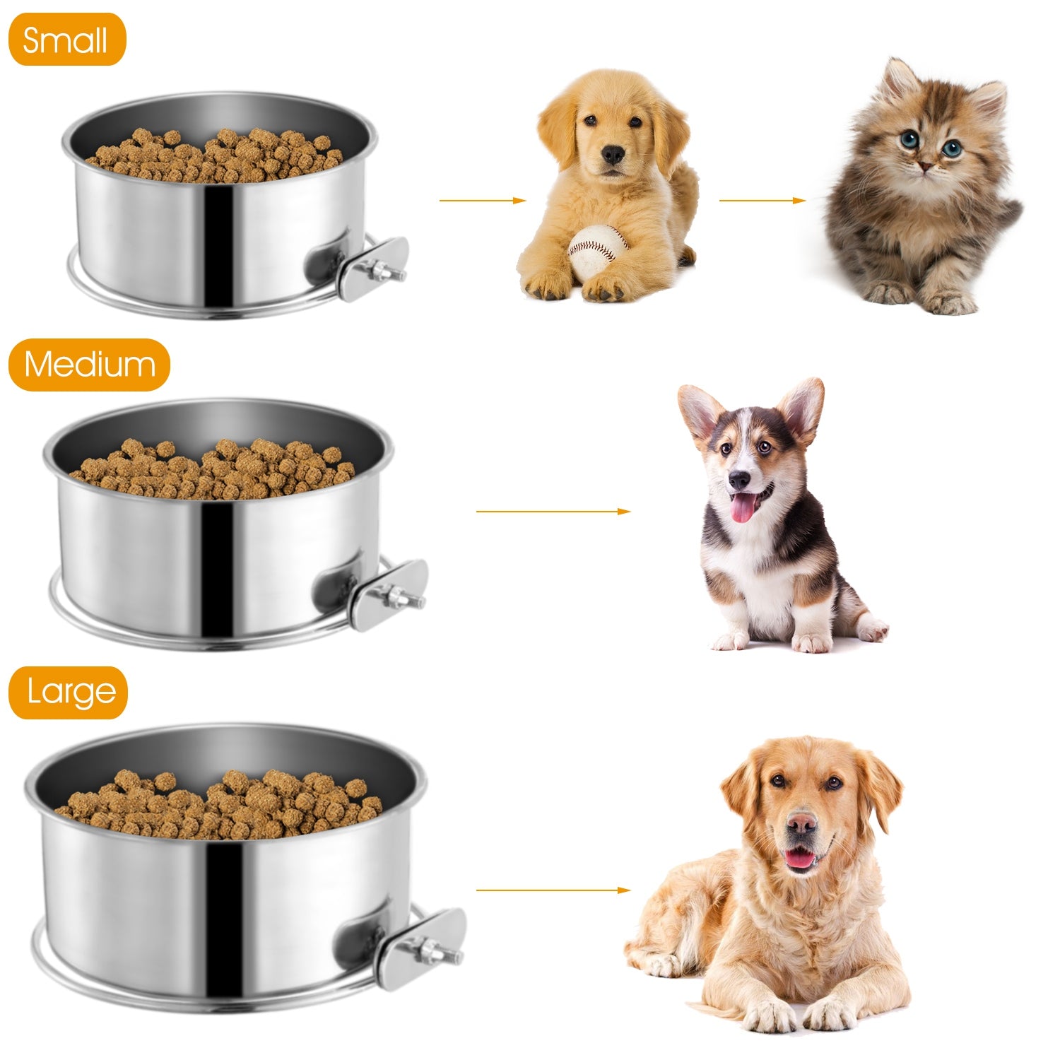 1Pc M Size Stainless Steel Dog Bowl Pets Hanging Food Bowl Detachable Pet Cage Food Water Bowl With Clamp Holder - 5 - CJ