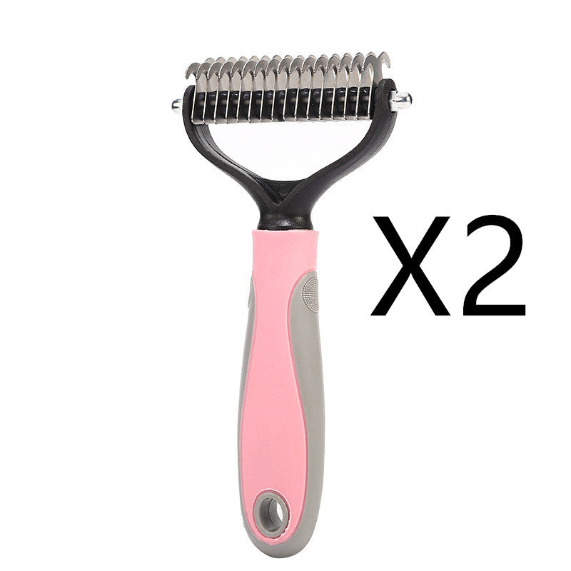 Stainless Double - sided Pet Brush Hair Removal Comb Grooming Dematting Dog Grooming Shedding Tools - 0 - CJ - Pink 2pcs - 9.5x17.5cm - CJJJCWGY00462 - Pink 2pcs - 9.5x17.5cm