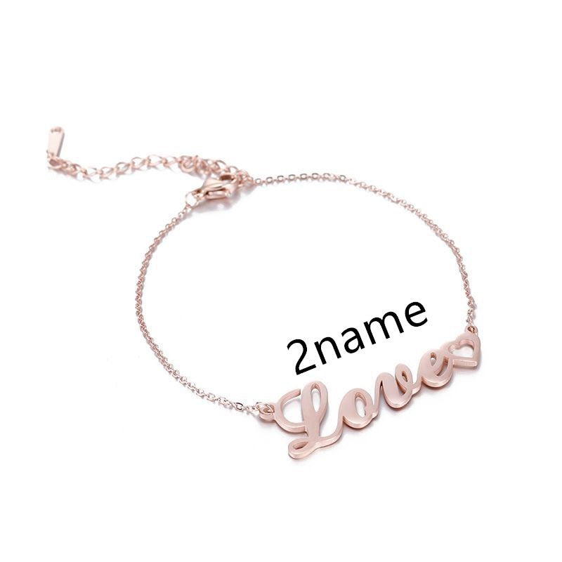 Personalized DIY Custom Name Bracelet Stainless Steel - 7 - CJ - Rose gold 2name - Child - CJSL118669320TG