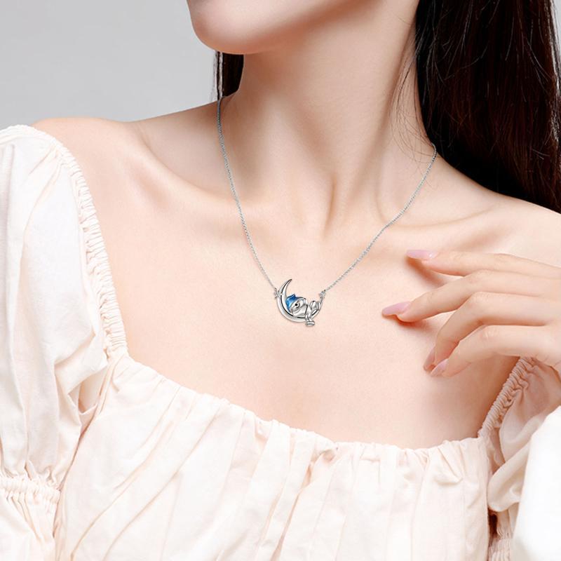 Sterling Silver Bear Necklace Bear Moon Pendant Cute Animal Jewelry Bear Gifts for Women - 5 - cjdropshipping