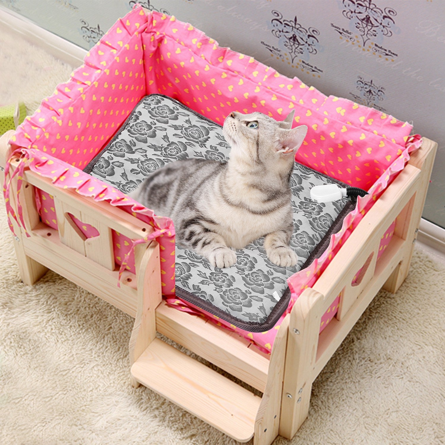 1Pc Pet Heating Pad Dog Cat Electric Heating Mat Waterproof Adjustable Warming Blanket With Chew Resistant Steel Cord Case - 5 - CJ