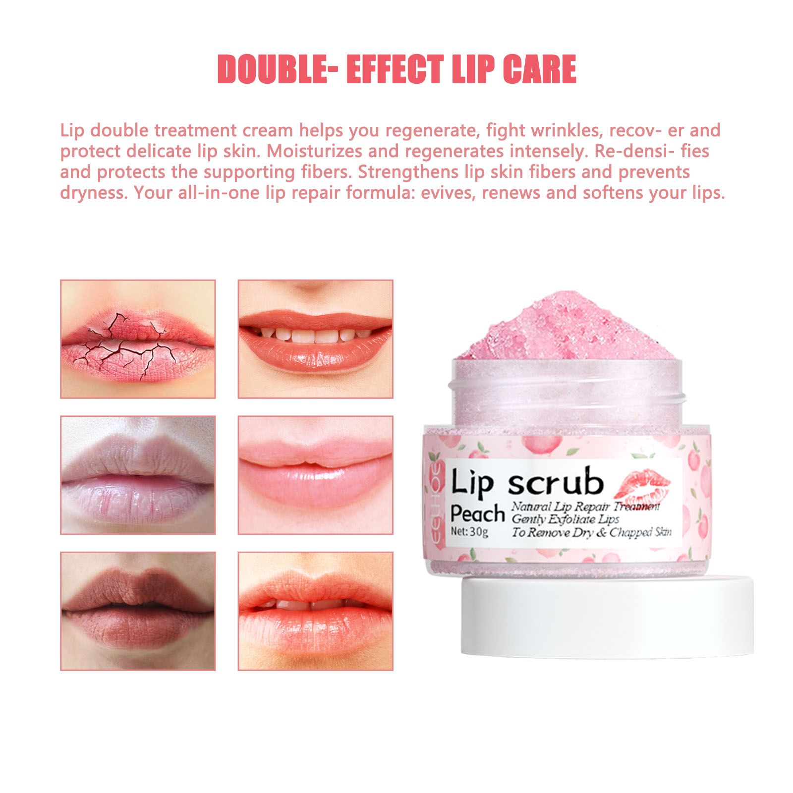 EELHOE Peach Lip Scrub For Fading Lip Lines, Removing Dead Skin, And Hydrating Moisturizing Lip Exfoliation - 5 - CJ