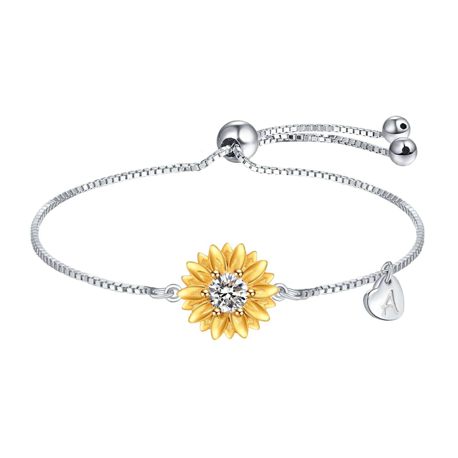 Sunflower Bracelets with Initial A Sterling Silver Sunflower Gifts for Women Girls Sunflower Jewelry - 5 - CJ