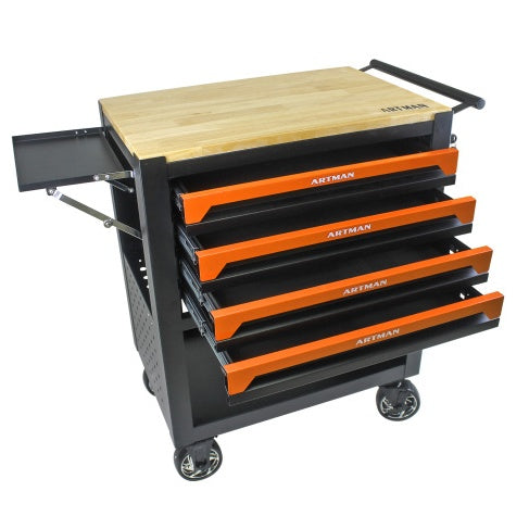 4 DRAWERS MULTIFUNCTIONAL TOOL CART WITH WHEELS AND WOODEN TOP - ORANGE - 5 - cjdropshipping