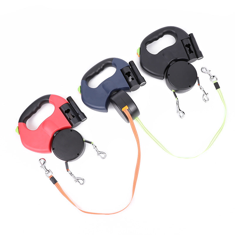 Retractable Dog Leash For Small Dogs Reflective Dual Pet Leash Lead 360 Swivel No Double Dog Walking Leash With Lights Pet Products - 0 - CJ