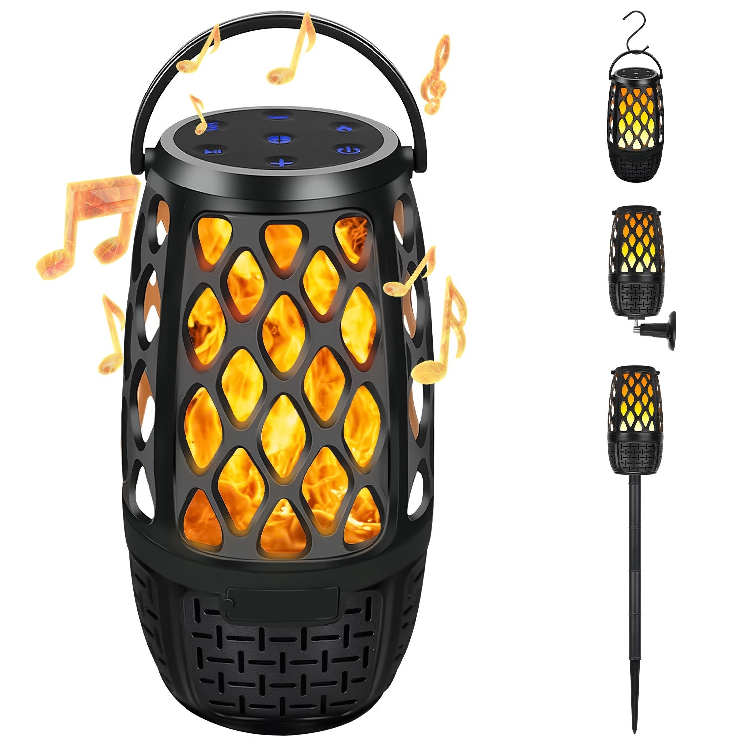 1Pc 4 In 1 Wireless 5.3 Outdoor Speaker IPX5 Waterproof Patio Speaker LED Flame Speaker With 3 Flame Light Modes Hook Stake Wall Mount Holder Sync Up To 1,00 Speakers - 5 - CJ