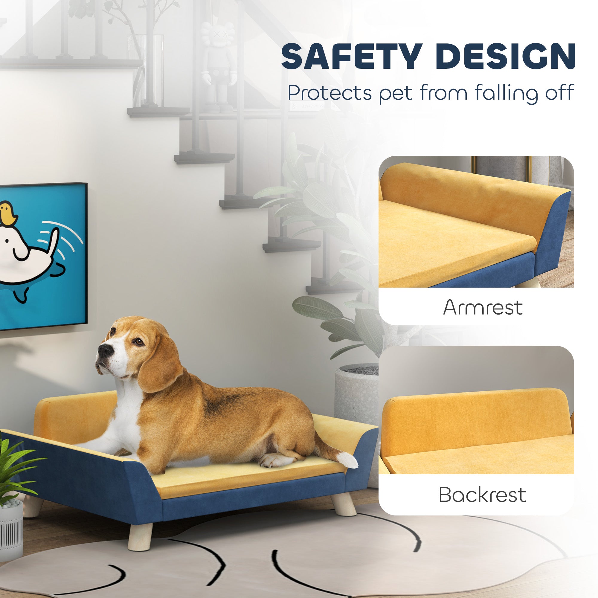 Dog Sofa Bed for Small Dogs with Soft Cushion, Washable Cover & Non - Slip Foot Pads, Orange - 5 - CJ