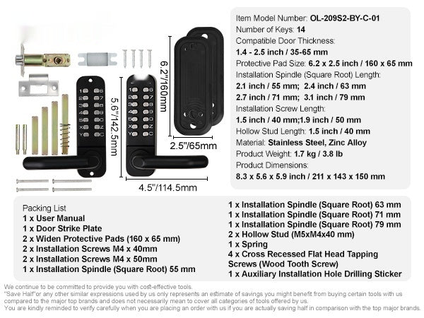 Mechanical Keyless Entry Door Lock, 14 Digit Keypad, Double - sided Embedded Outdoor Gate Door Locks Set With Keypad And Handle, Water - proof Zinc Alloy, Easy To Install, For Garden, Yard, Garage - 5 - CJ