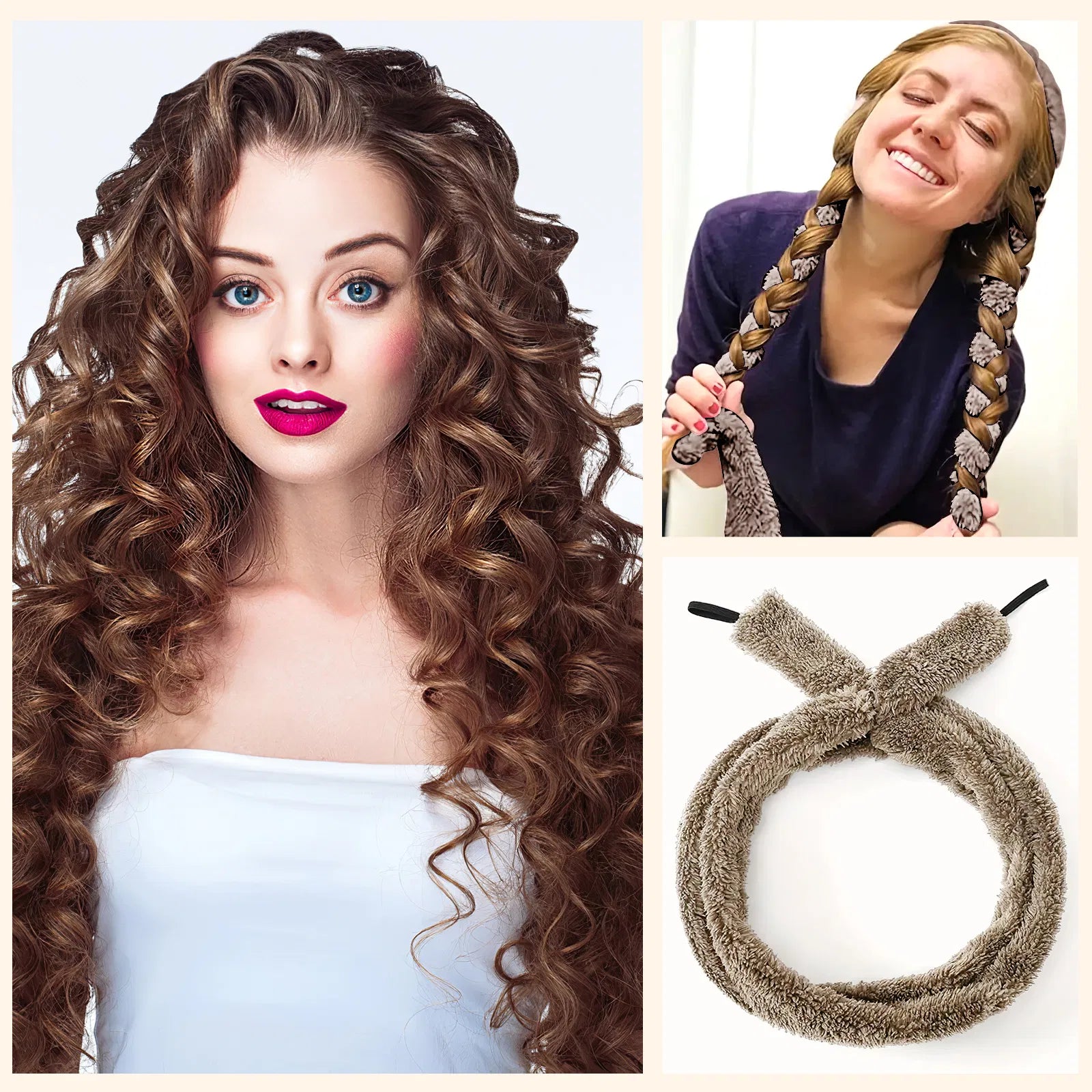 Satin Heatless Hair Curler, Lazy Natural Soft Wave DIY Heatless Curls For Sleep In Overnight, For All Hair Types - Light Brown - 5 - CJ