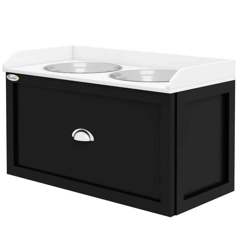 PawHut Pet Feeding Station Pet Dish Bowl Set With Storage, 2 Elevated Dog Bowls For Large Sized Dogs, White And Black - 5 - CJ