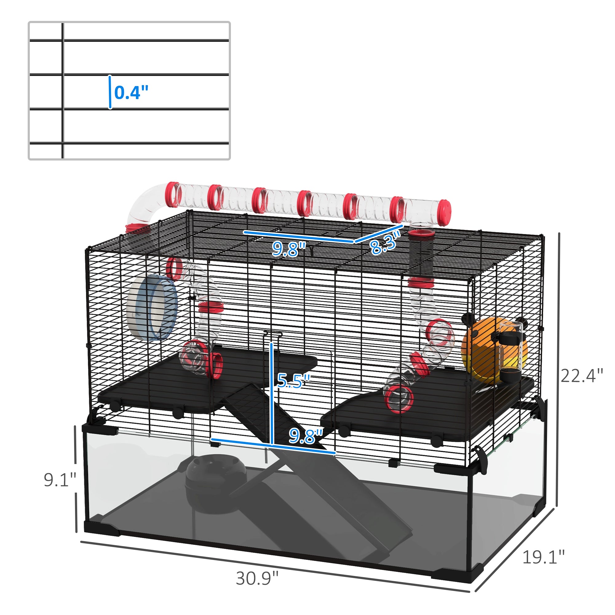 31" Hamster Cage with Tube and Tunnel, Deep Glass Bottom - 5 - CJ