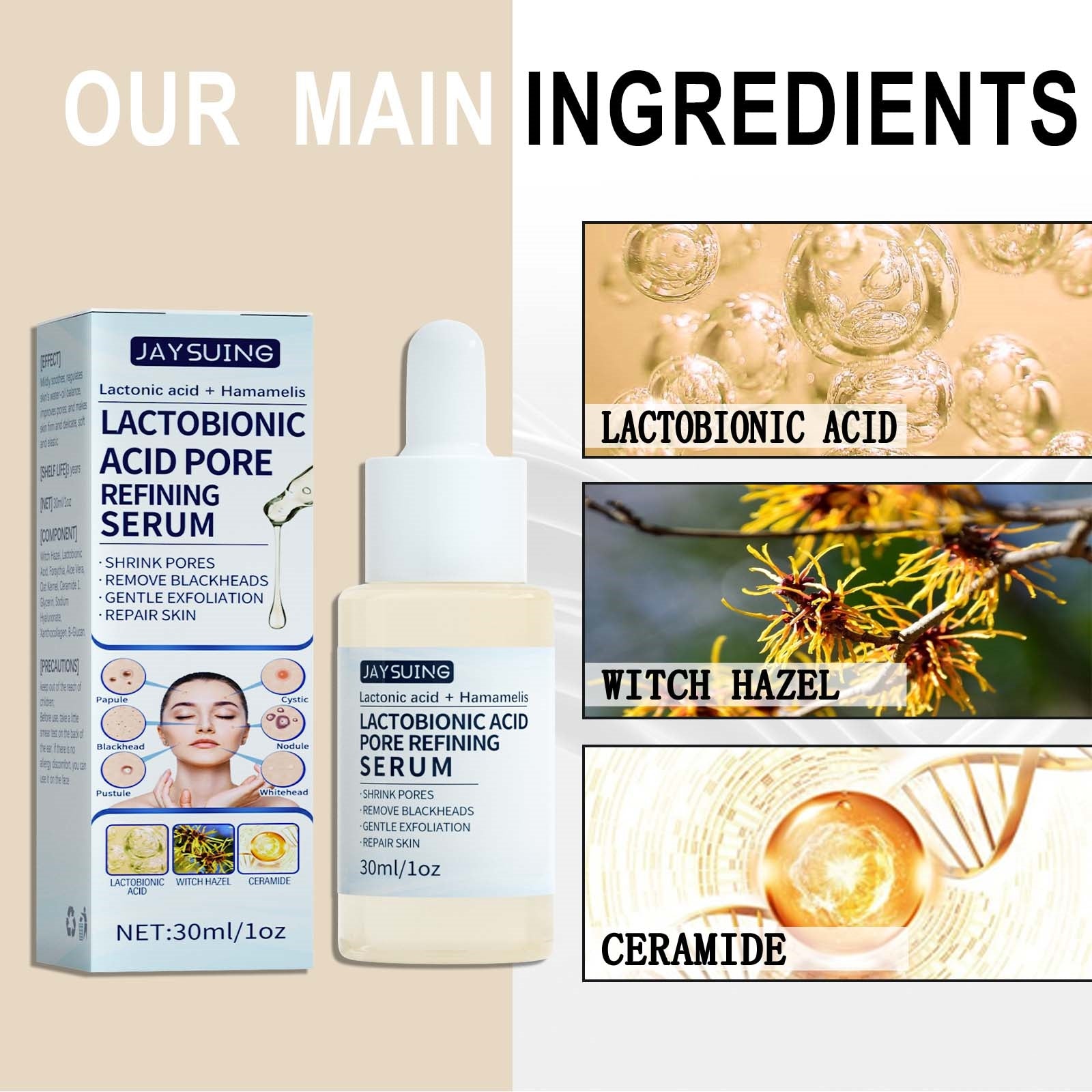Jaysuing Lactobionic Acid Liquid Exfoliating Blackheads Shrinking Pores Cleansing Moisturizing Skin - 5 - CJ