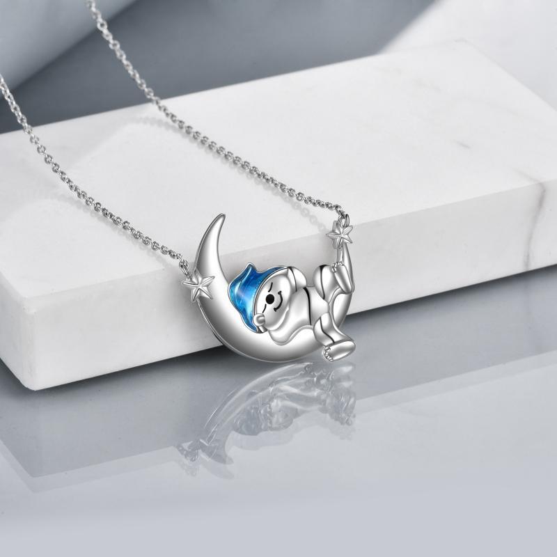 Sterling Silver Bear Necklace Bear Moon Pendant Cute Animal Jewelry Bear Gifts for Women - 5 - cjdropshipping