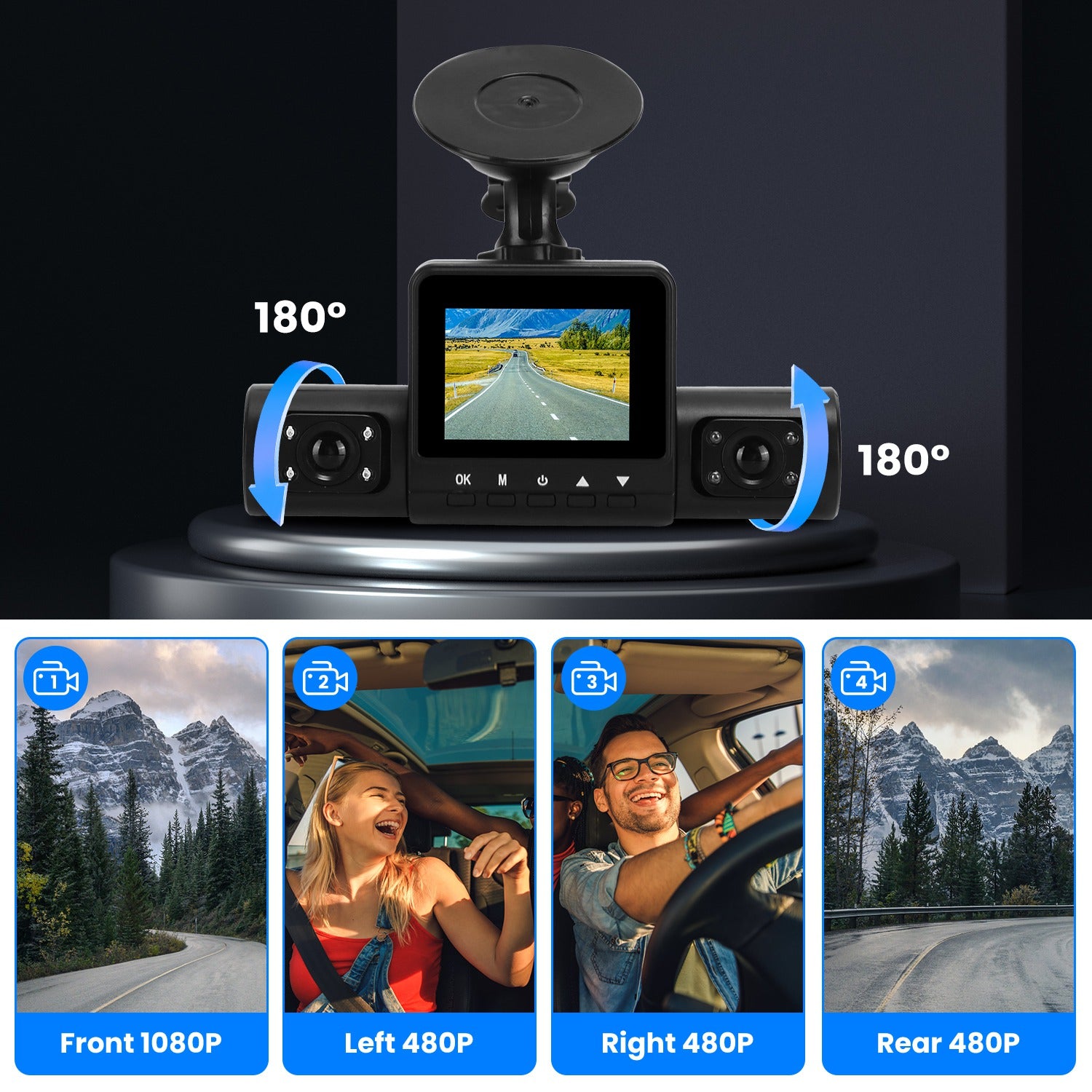1Pc 360 Degree View FHD 4 Channel Dash Cam 1080P Front 480P Rear Left Right Inside Dash Camera With IR Night Vision Loop Recording Motion Detection Free 32GB MMC Card - 5.0 - CJ
