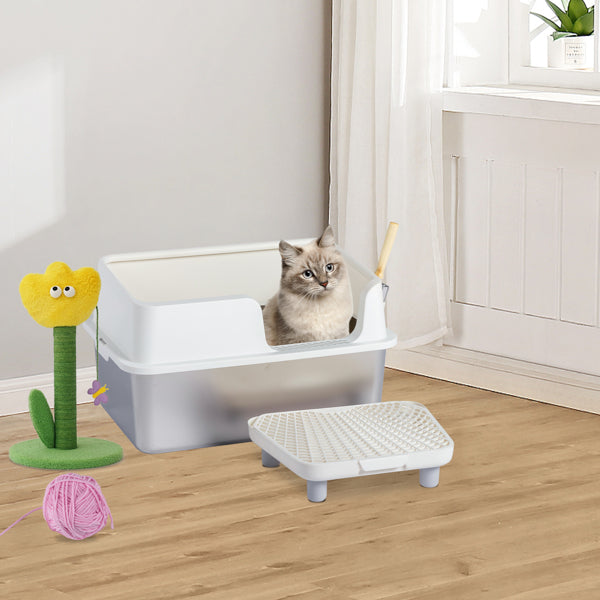 Stainless Steel With Plastic, Buckle Style With Shovel, Foot Pad, White Litter Box - 5 - CJ