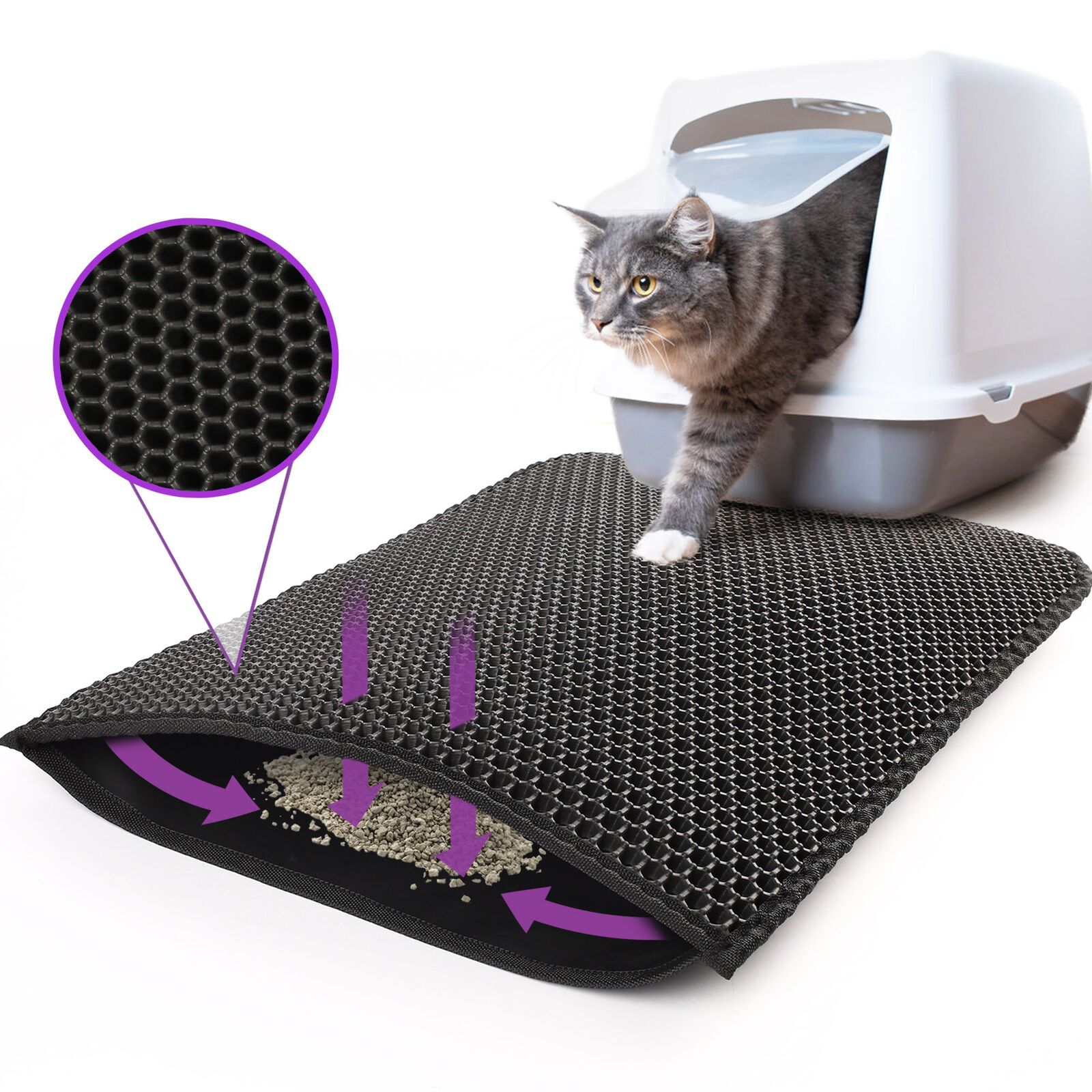 Kitty Cat Litter Mat Trapping Honeycomb Double Layer Design Waterproof Double Layer EVA Cat Litter Pad Waterproof Non - slip Sand Basin Filter Kitten Dog Washable Mattress - 5 - CJ